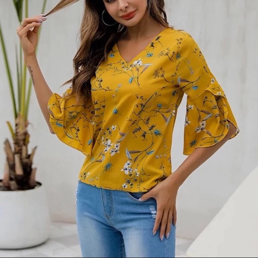 🆕 Mustard Floral Blouse